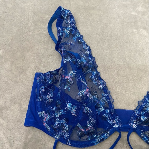 New! Victoria’s Secret Blue Butterfly Strappy Crotchless Bodysuit 4300 - Picture 5 of 8